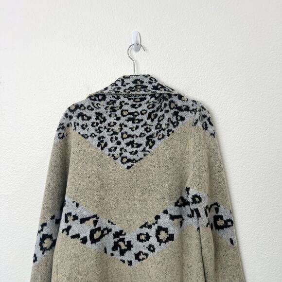 [BCBG Maxsport] Oversized Open Front Chunky Knit Draped Leopard Cardigan Small S - Picture 6 of 12